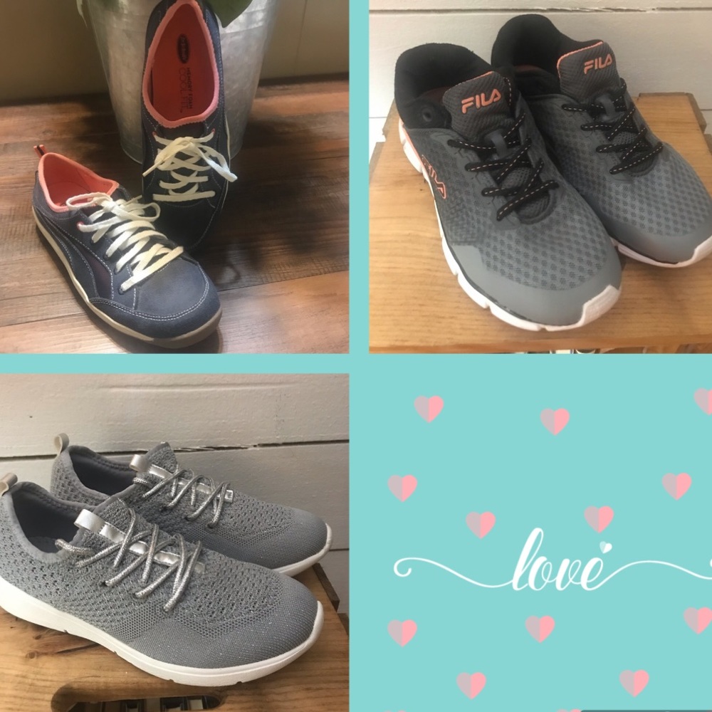 3 pair of tennis shoes Fila Dr Scholls & Jellypop